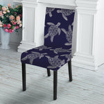 White And Blue Turtle Pattern Print Dining Chair Slipcover
