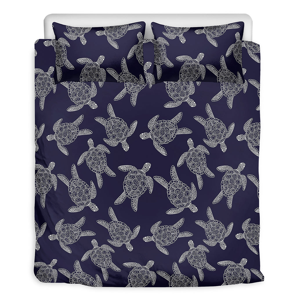 White And Blue Turtle Pattern Print Duvet Cover Bedding Set