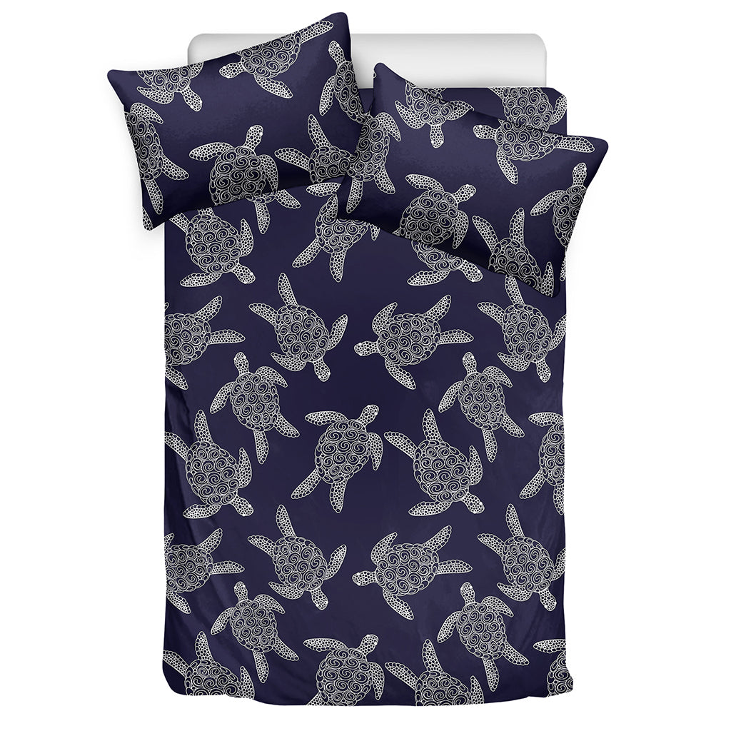 White And Blue Turtle Pattern Print Duvet Cover Bedding Set