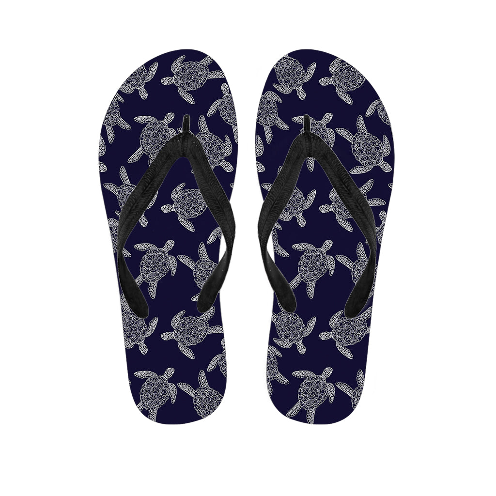 White And Blue Turtle Pattern Print Flip Flops