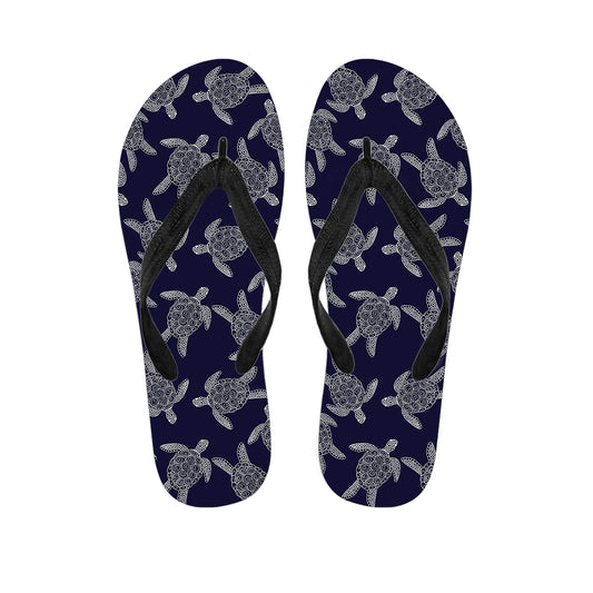 White And Blue Turtle Pattern Print Flip Flops