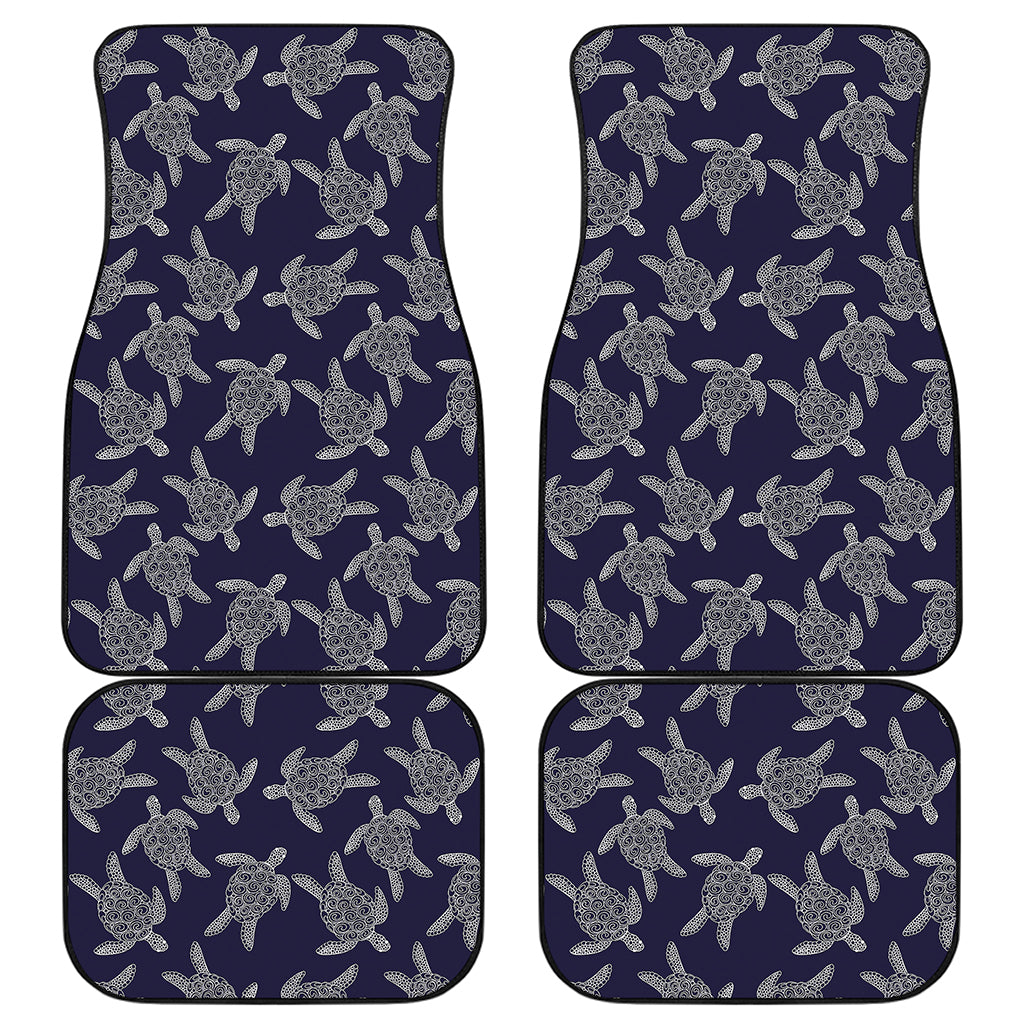 White And Blue Turtle Pattern Print Front and Back Car Floor Mats