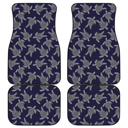 White And Blue Turtle Pattern Print Front and Back Car Floor Mats