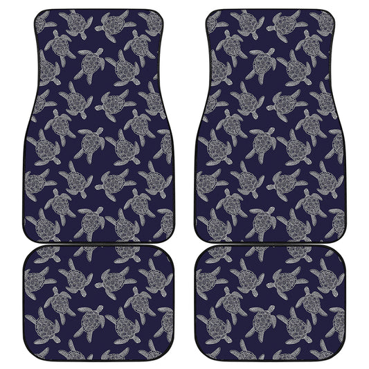 White And Blue Turtle Pattern Print Front and Back Car Floor Mats