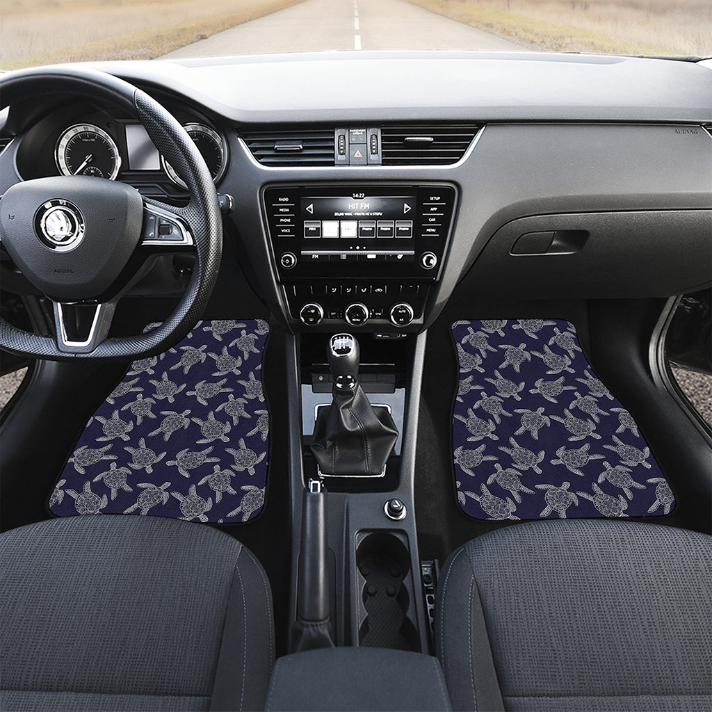 White And Blue Turtle Pattern Print Front and Back Car Floor Mats