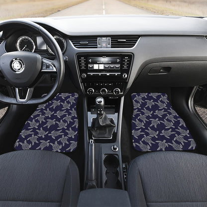 White And Blue Turtle Pattern Print Front and Back Car Floor Mats
