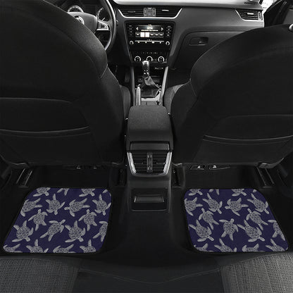 White And Blue Turtle Pattern Print Front and Back Car Floor Mats