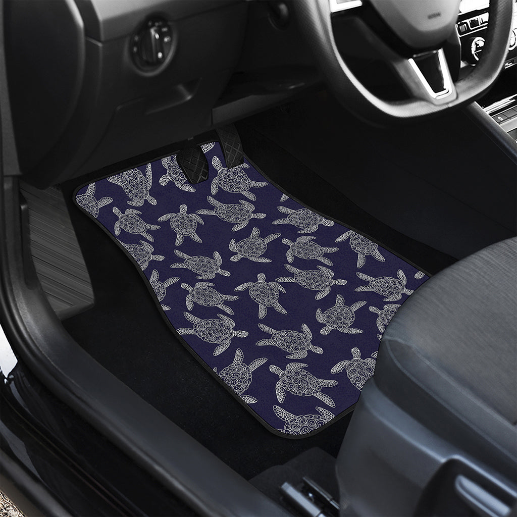 White And Blue Turtle Pattern Print Front and Back Car Floor Mats