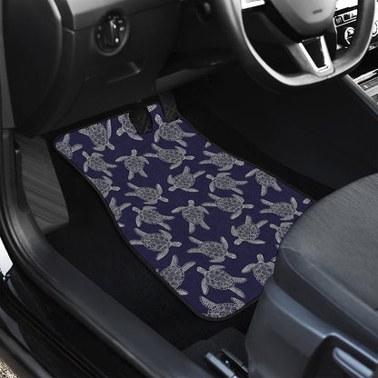 White And Blue Turtle Pattern Print Front and Back Car Floor Mats