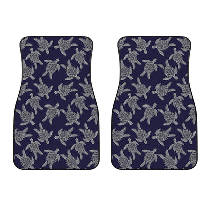 White And Blue Turtle Pattern Print Front Car Floor Mats