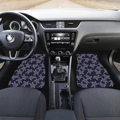 White And Blue Turtle Pattern Print Front Car Floor Mats