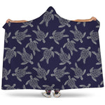 White And Blue Turtle Pattern Print Hooded Blanket