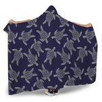 White And Blue Turtle Pattern Print Hooded Blanket