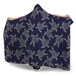 White And Blue Turtle Pattern Print Hooded Blanket