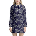 White And Blue Turtle Pattern Print Pullover Hoodie Dress