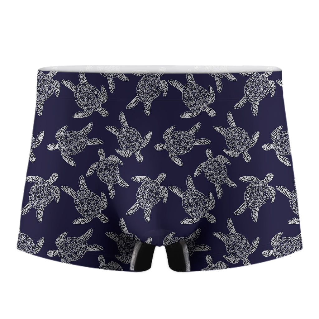 White And Blue Turtle Pattern Print Men's Boxer Briefs