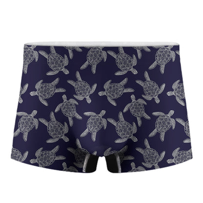 White And Blue Turtle Pattern Print Men's Boxer Briefs