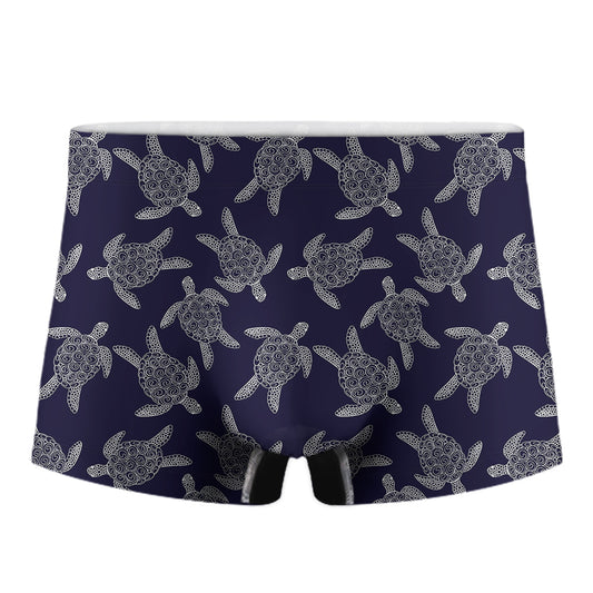 White And Blue Turtle Pattern Print Men's Boxer Briefs