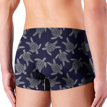 White And Blue Turtle Pattern Print Men's Boxer Briefs