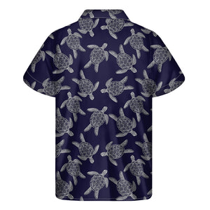 White And Blue Turtle Pattern Print Men's Short Sleeve Shirt