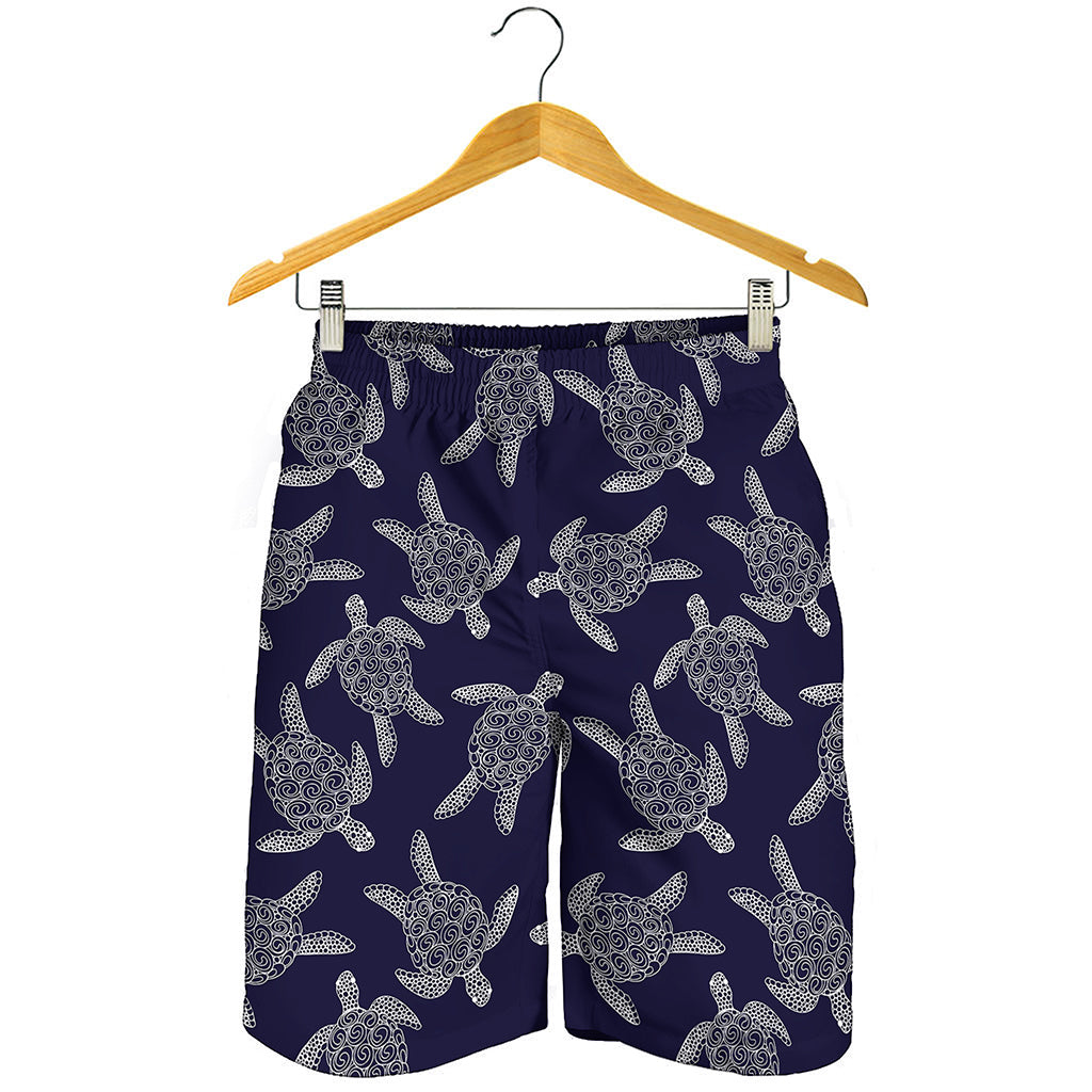 White And Blue Turtle Pattern Print Men's Shorts
