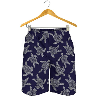 White And Blue Turtle Pattern Print Men's Shorts
