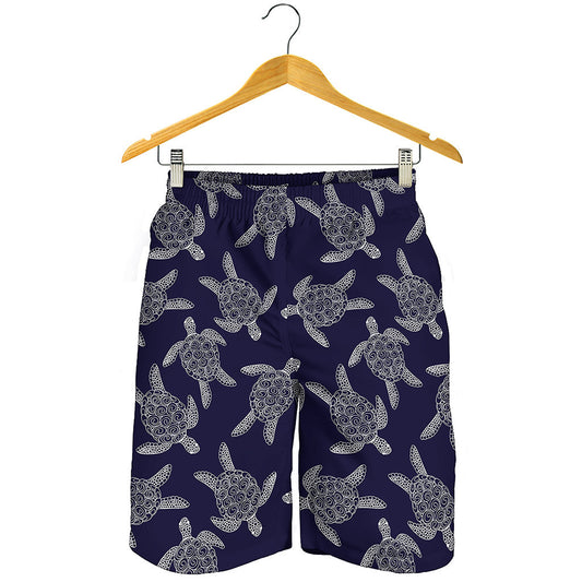 White And Blue Turtle Pattern Print Men's Shorts