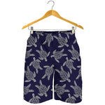 White And Blue Turtle Pattern Print Men's Shorts