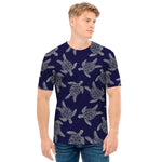 White And Blue Turtle Pattern Print Men's T-Shirt