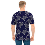 White And Blue Turtle Pattern Print Men's T-Shirt