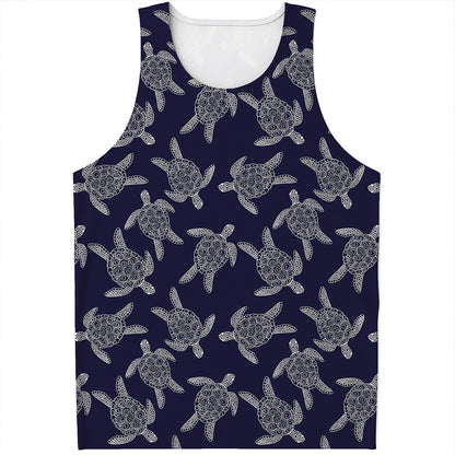 White And Blue Turtle Pattern Print Men's Tank Top