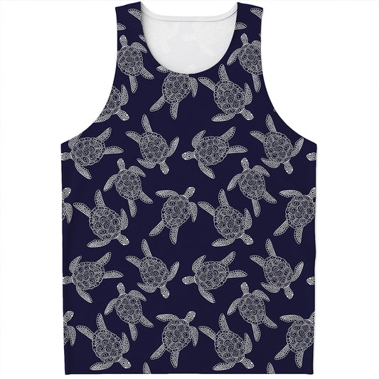 White And Blue Turtle Pattern Print Men's Tank Top