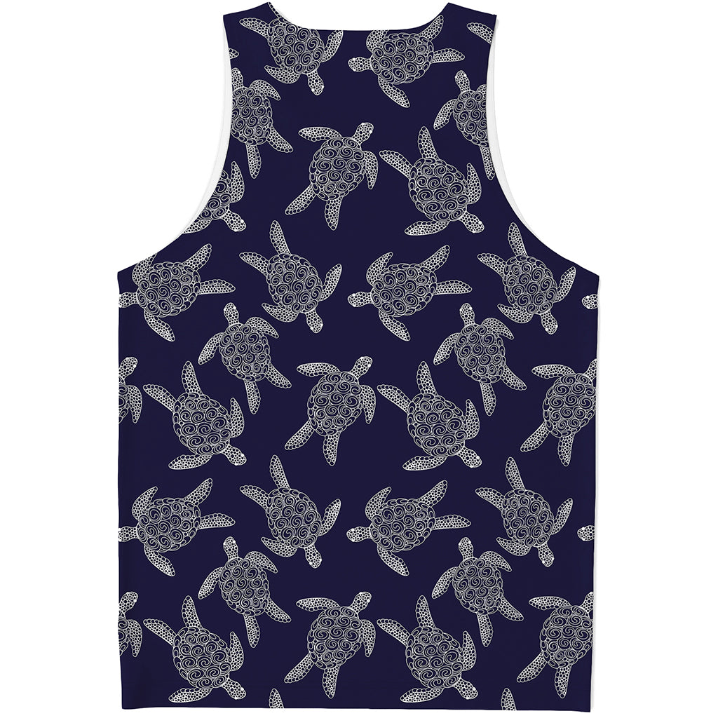 White And Blue Turtle Pattern Print Men's Tank Top