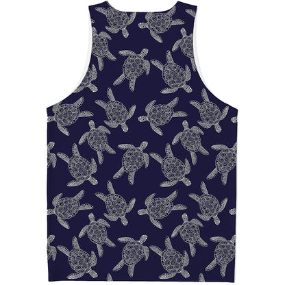 White And Blue Turtle Pattern Print Men's Tank Top
