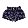 White And Blue Turtle Pattern Print Muay Thai Boxing Shorts