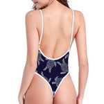 White And Blue Turtle Pattern Print One Piece High Cut Swimsuit