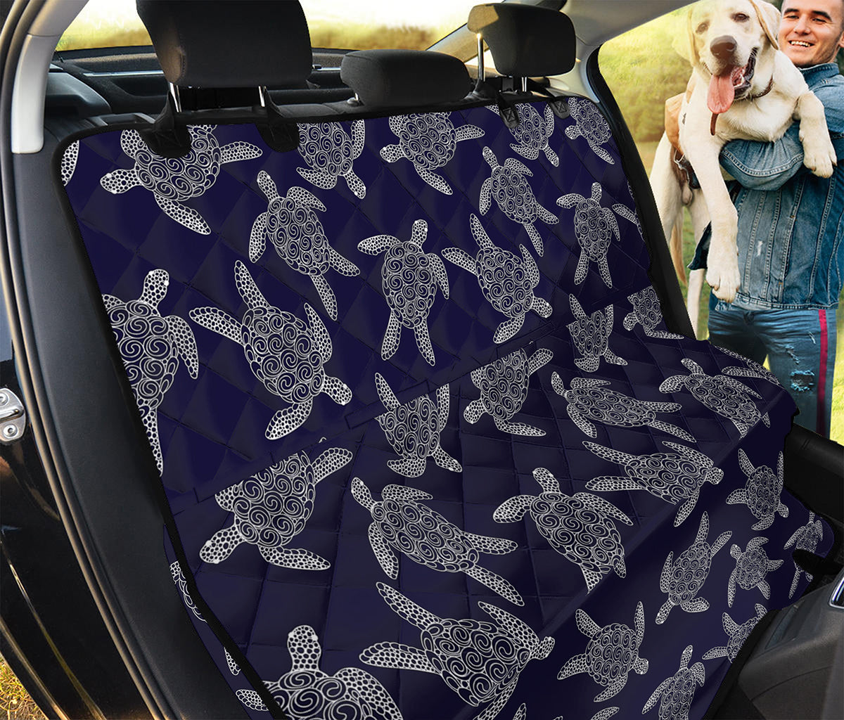 White And Blue Turtle Pattern Print Pet Car Back Seat Cover