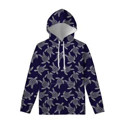 White And Blue Turtle Pattern Print Pullover Hoodie