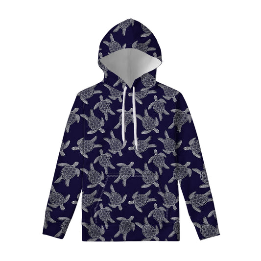 White And Blue Turtle Pattern Print Pullover Hoodie