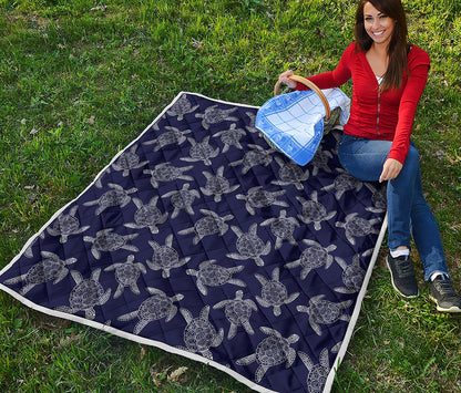 White And Blue Turtle Pattern Print Quilt