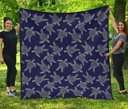 White And Blue Turtle Pattern Print Quilt