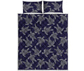 White And Blue Turtle Pattern Print Quilt Bed Set