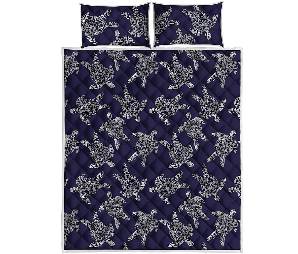 White And Blue Turtle Pattern Print Quilt Bed Set