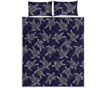 White And Blue Turtle Pattern Print Quilt Bed Set