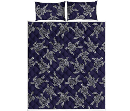 White And Blue Turtle Pattern Print Quilt Bed Set