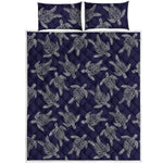 White And Blue Turtle Pattern Print Quilt Bed Set