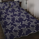 White And Blue Turtle Pattern Print Quilt Bed Set