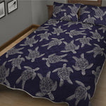 White And Blue Turtle Pattern Print Quilt Bed Set