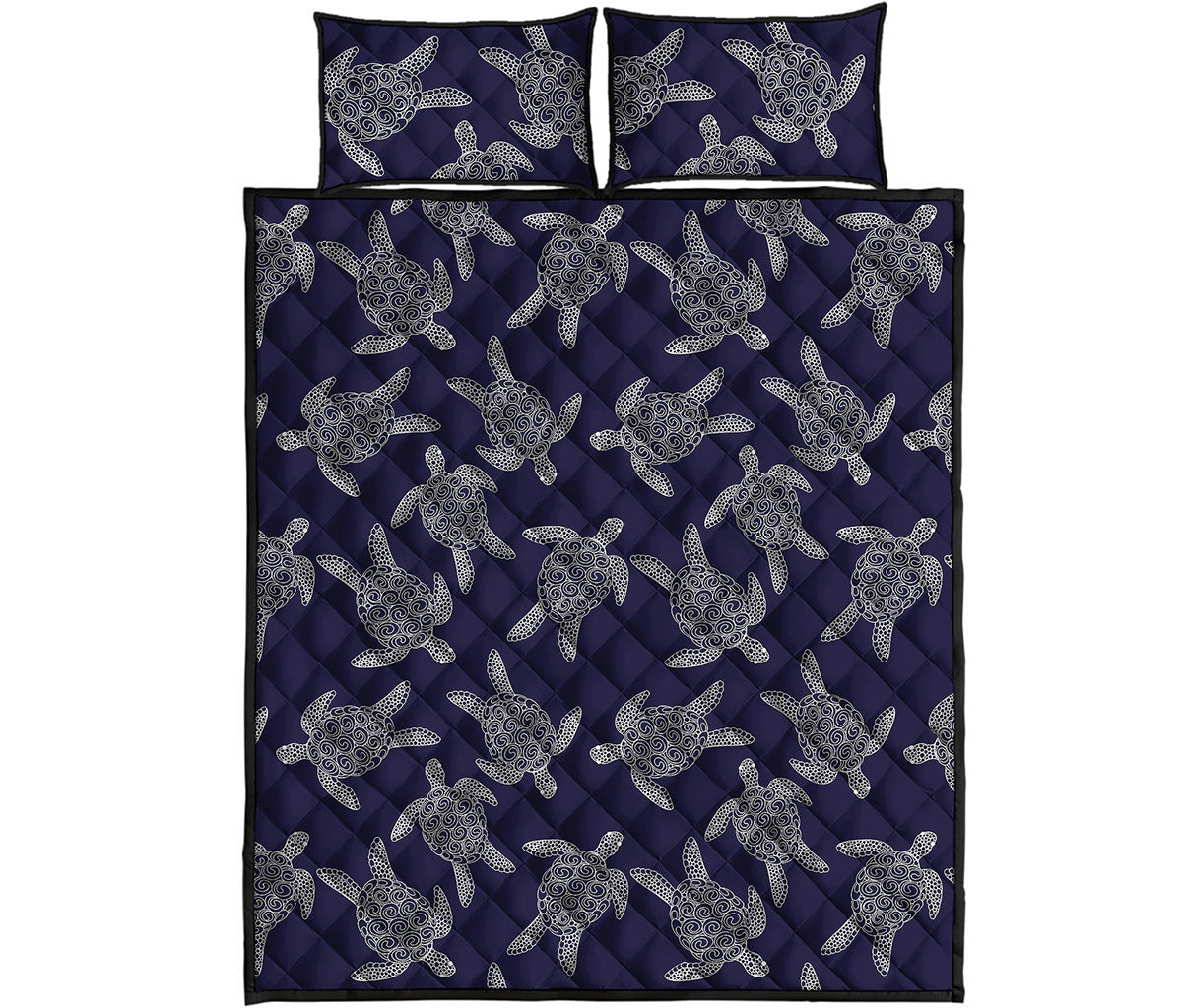 White And Blue Turtle Pattern Print Quilt Bed Set
