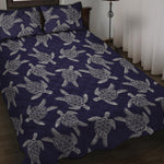White And Blue Turtle Pattern Print Quilt Bed Set
